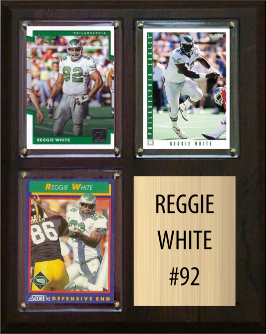 Reggie White Philadelphia Eagles Hall of Fame Fan Gift Plaque 8x10 3 Cards Prizm, Donruss, Score 2024 2025 2026