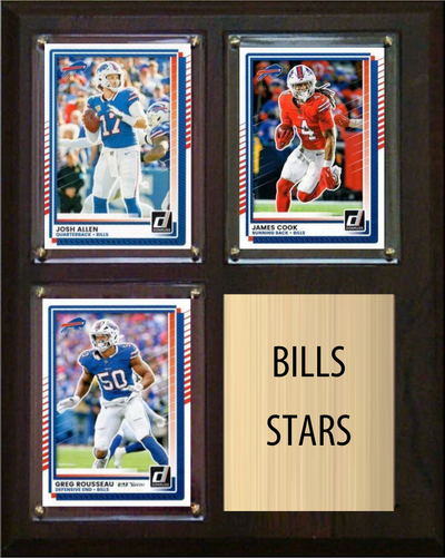 Buffalo Bills Stars 2026 Fan Cave Plaque 8x10 3 Cards - Allen, Cook, Rousseau