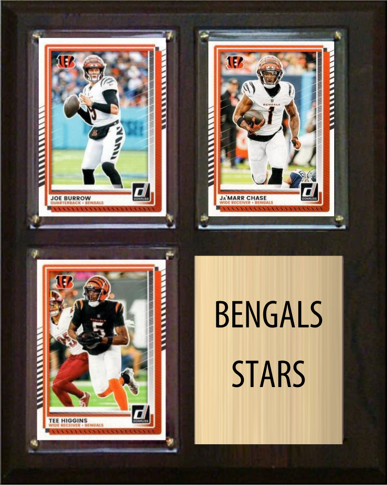 Cincinnati Bengals Stars 2026 Fan Cave Plaque 8x10 3 Cards - Burrow, Chase, Higgins