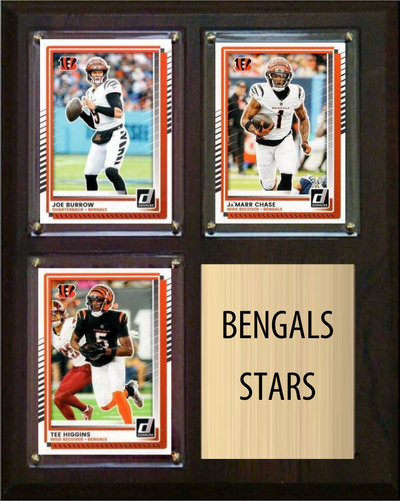 Cincinnati Bengals Stars 2026 Fan Cave Plaque 8x10 3 Cards - Burrow, Chase, Higgins