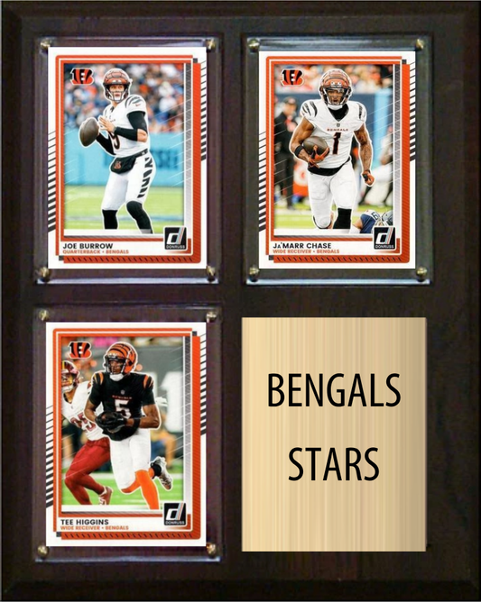 Cincinnati Bengals Stars 2026 Fan Cave Plaque 8x10 3 Cards - Burrow, Chase, Higgins