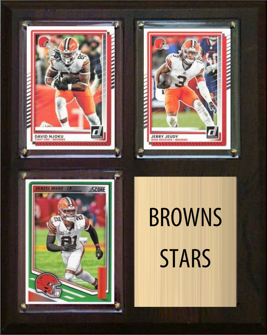 Cleveland Browns Stars 2026 Fan Cave Plaque 8x10 3 Cards - Njoku, Jeudy, Ward