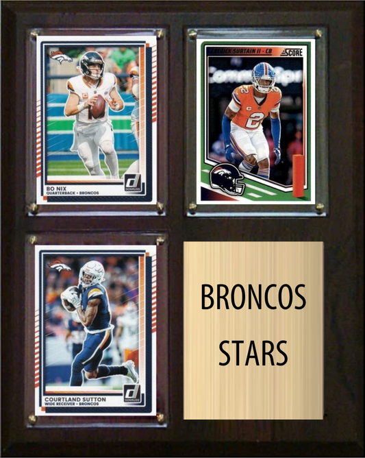 Denver Broncos Stars 2026 Fan Cave Plaque 8x10 3 Cards - Nix, Surtain, Sutton