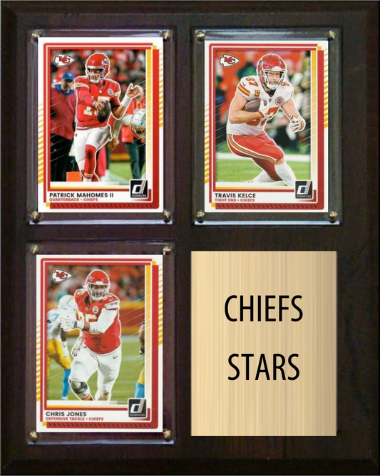 Kansas City Chiefs Stars 2026 Fan Cave Plaque 8x10 3 Cards - Mahomes, Kelce, Jones