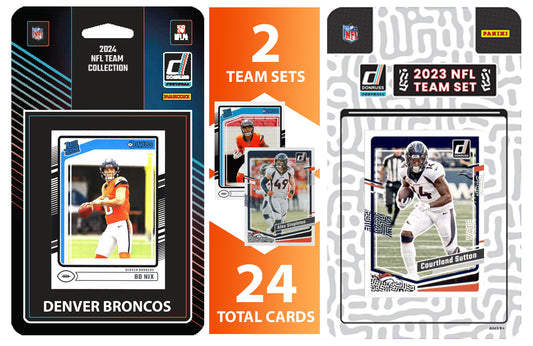 2024 + 2023 Donruss Denver Broncos Factory Sealed NFL Team Set Bundle - 24 Total Cards - Bo Nix Rated Rookie RC Troy Franlin Patrick Surtain Courtland sutton
