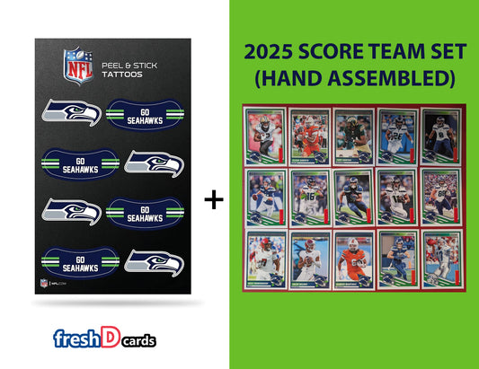 Seattle Seahawks NFL Football Peel & Stick Temporary Tattoos + 2025 SCORE Team Set