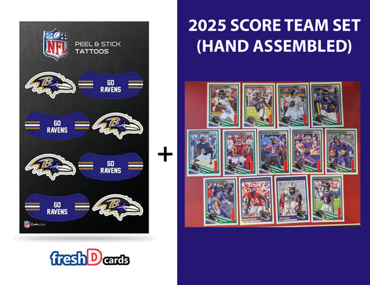 Baltimore Ravens NFL Football Peel & Stick Temporary Tattoos + 2025 SCORE Team Set Lamar Jackson
