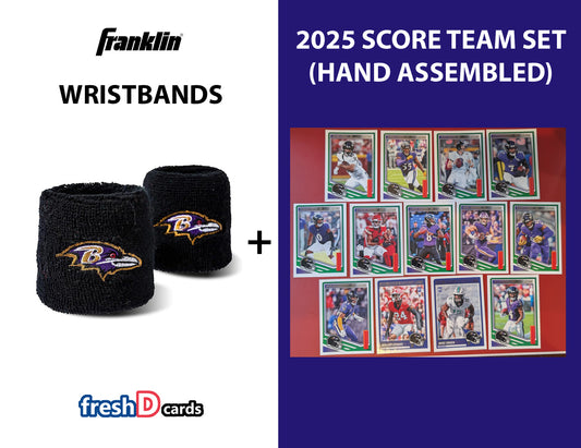 Franklin NFL Team Football Baltimore Ravens Wrist Bands + 2025 Cards Team Set - Lamar Jackson Derrick Henry