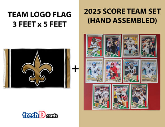 Logo Flag WinCraft New Orleans Saints 3x5 Feet + 2025 Card SCORE Team Set Tyler Shough RC
