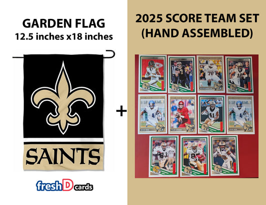 Garden Flag WinCraft New Orleans Saints Double Sided + 2025 SCORE Team Set Cards Tyler Shough RC