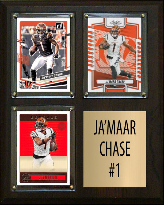 Ja'Maar Chase 3 Card Plaque Donruss Fleer Topps 2023 2024 Cincinnati Bengals