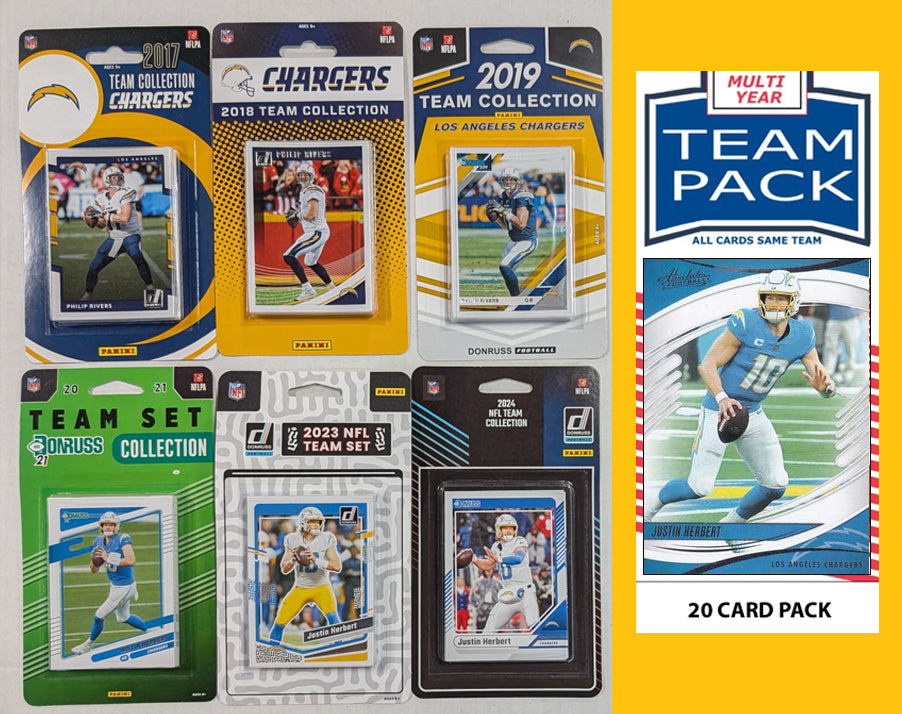 Donruss LA Chargers Team Sets 2024 2023 2021 2019 2018 2017 + Multiyear Pack 2025 Justin Herbert