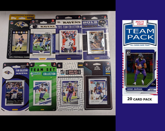 Donruss Baltimore Ravens Team Sets 2024 2023 2021 2017 2008 2012 + Multiyear Pack 2025 Lamar Jackson