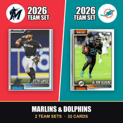 2026 Topps Miami Marlins & Dolphins Team Set Combo - Baseball + Football 2-Sport Bundle - Otto Lopez & De'Von Achane