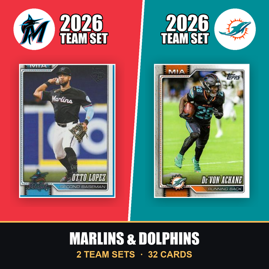 2026 Topps Miami Marlins & Dolphins Team Set Combo - Baseball + Football 2-Sport Bundle - Otto Lopez & De'Von Achane