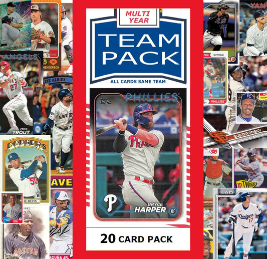 20 Card Multiyear Team Pack Philadelphia Phillies Bryce Harper Mike Schmidt 2024 2023 2025 Topps Stadium Club Archives Chrome Heritage Bowman