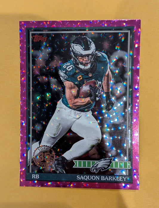 2026 Topps Football Saquon Barkley 1991 Topps Football #91TF-19 Pink Crackle Foil
