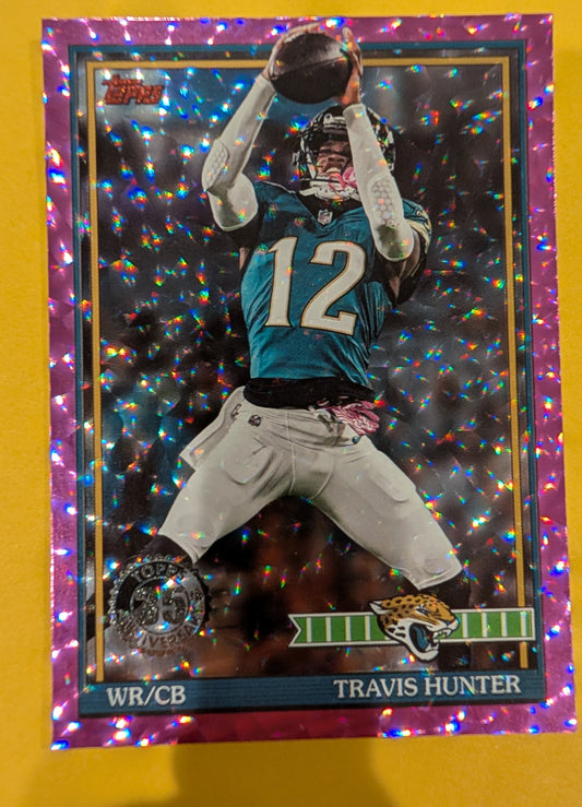 2026 Topps Football Travis Hunter 1991 Topps Football #91TF-2 Pink Crackle Foil