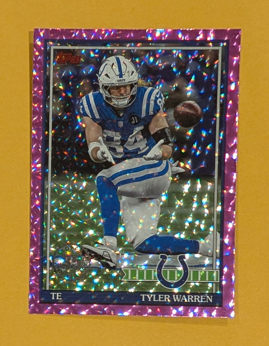 2026 Topps Football Tyler Warren 1991 Topps Football #91TF-48 Pink Crackle Foil