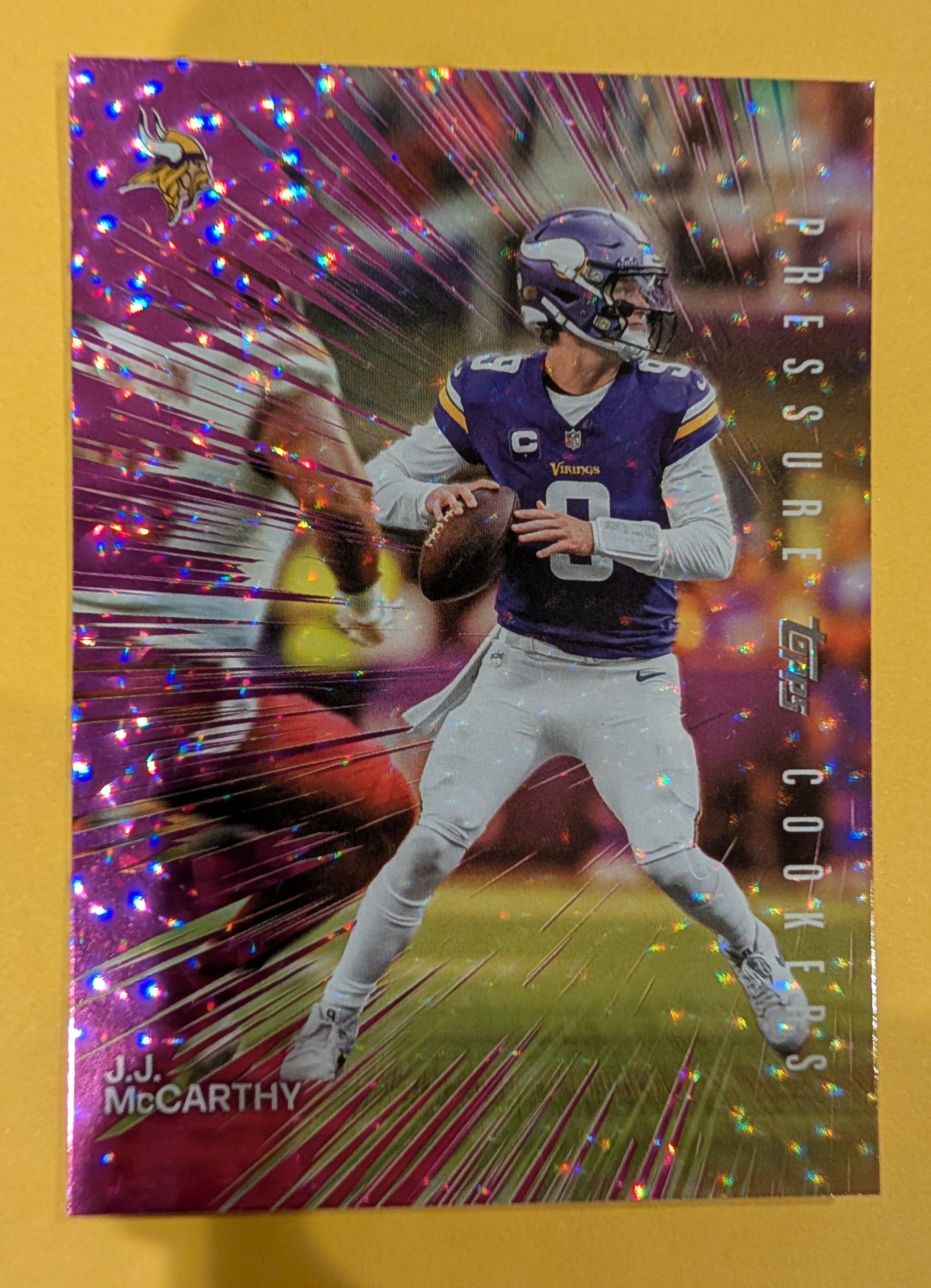 2026 Topps Football J.J. McCarthy Pressure Cookers #PC-20 Pink Crackle Foil
