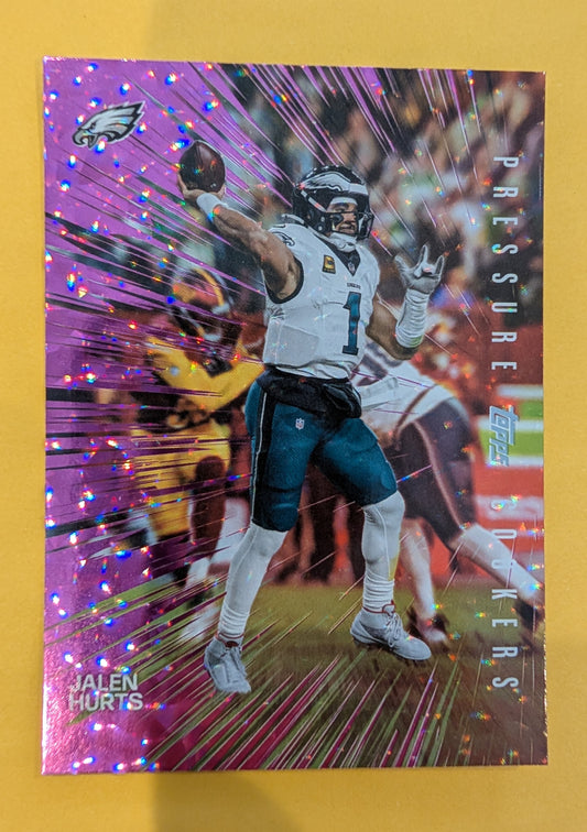 2026 Topps Football Jalen Hurts Pressure Cookers #PC-28 Pink Crackle Foil