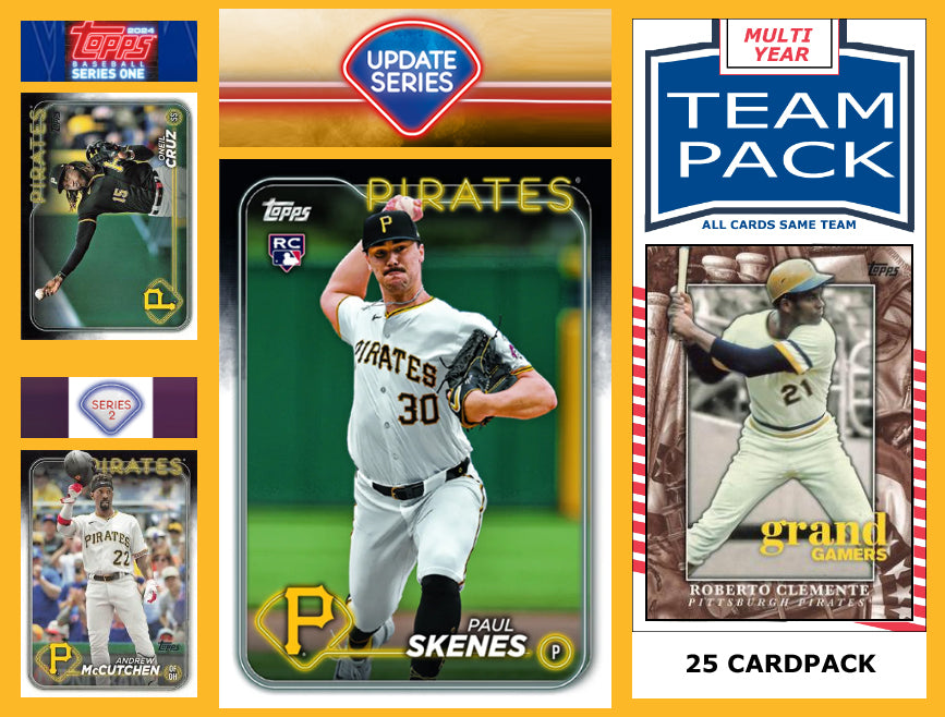 2024 Topps Update + Series 1 + 2 Team Set Pittsburgh Pirates Paul Skenes RC US100 25 Pack Clemente