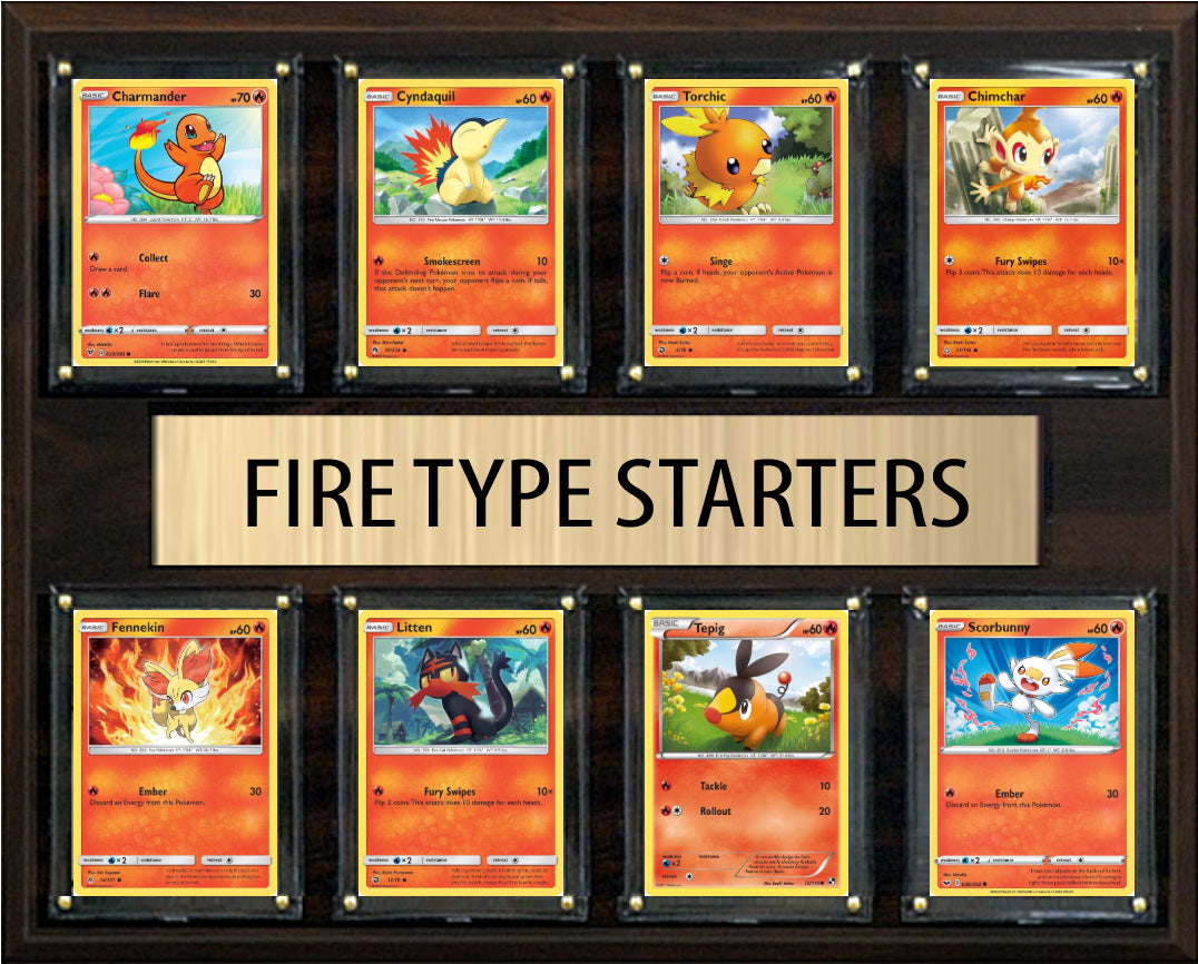 Pokemon Fire Type Starters Plaque 8 Cards Charmander Cyndaquil Torchic and more