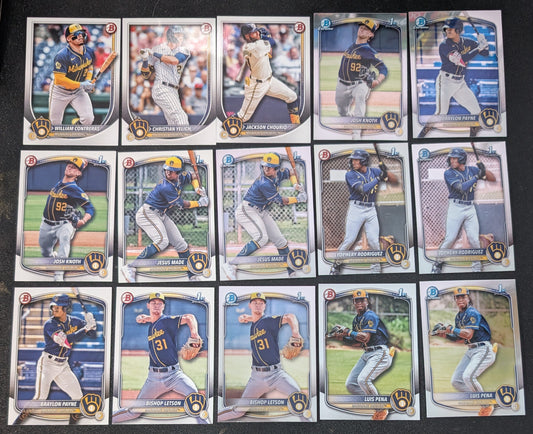 2025 BOWMAN Chrome + Paper Prospects Team Set BCP Milwaukee Brewers Jesus Made Jackson Chourio