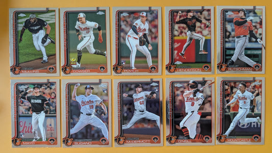 2025 Topps Chrome Baseball Team Set 10 Cards Baltimore Orioles Gunnar Henderson Mayo RC