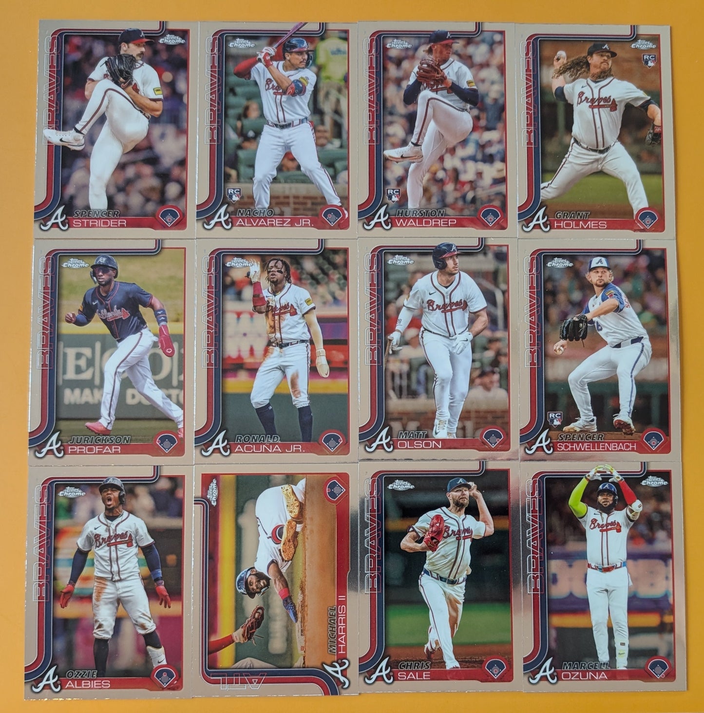 2025 Topps Chrome Baseball Team Set 12 Cards Atlanta Braves Ronald Acuna Schwellenbach