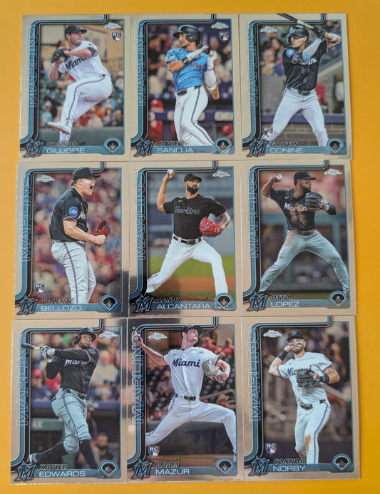 2025 Topps Chrome Baseball Team Set 9 Miami Marlins Connor Norby RC