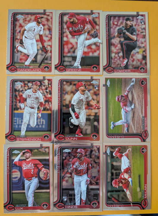 2025 Topps Chrome Baseball Team Set 9 Cards Cincinnati Reds Lowder RC Hinds