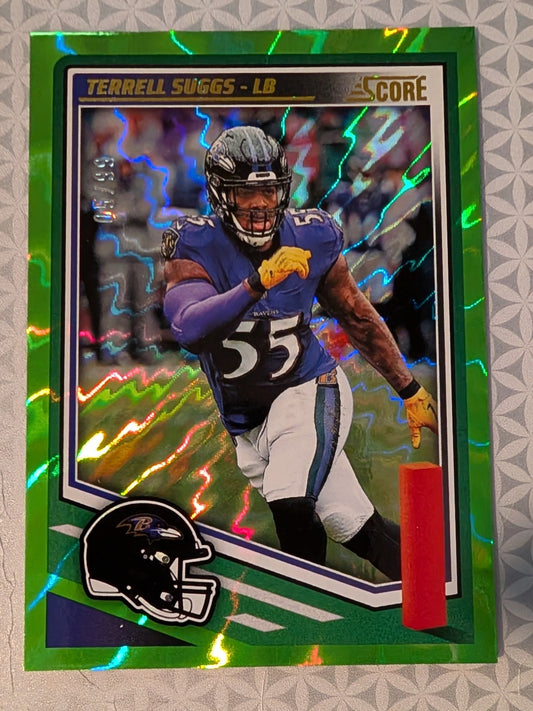 2025 SCORE Terrell Suggs Baltimor Ravens T Sizzle Green Electric Foil /99