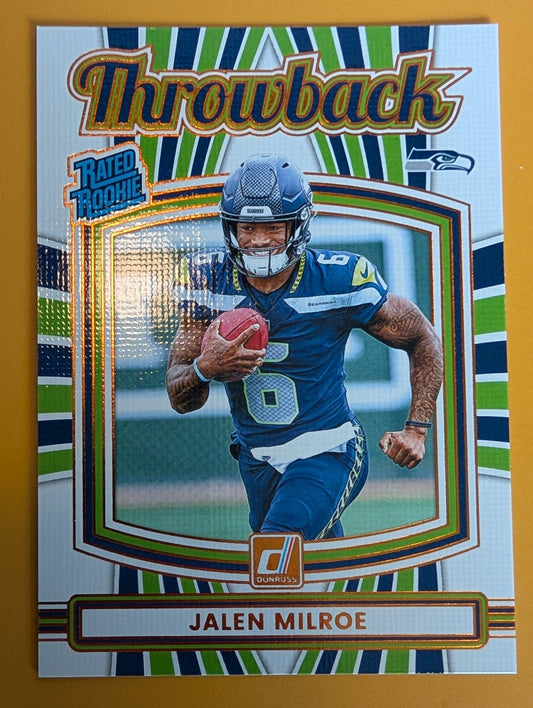 2025 DONRUSS Throwback Rated Rookie Insert Jalen Milroe Seattle Seahawks RC