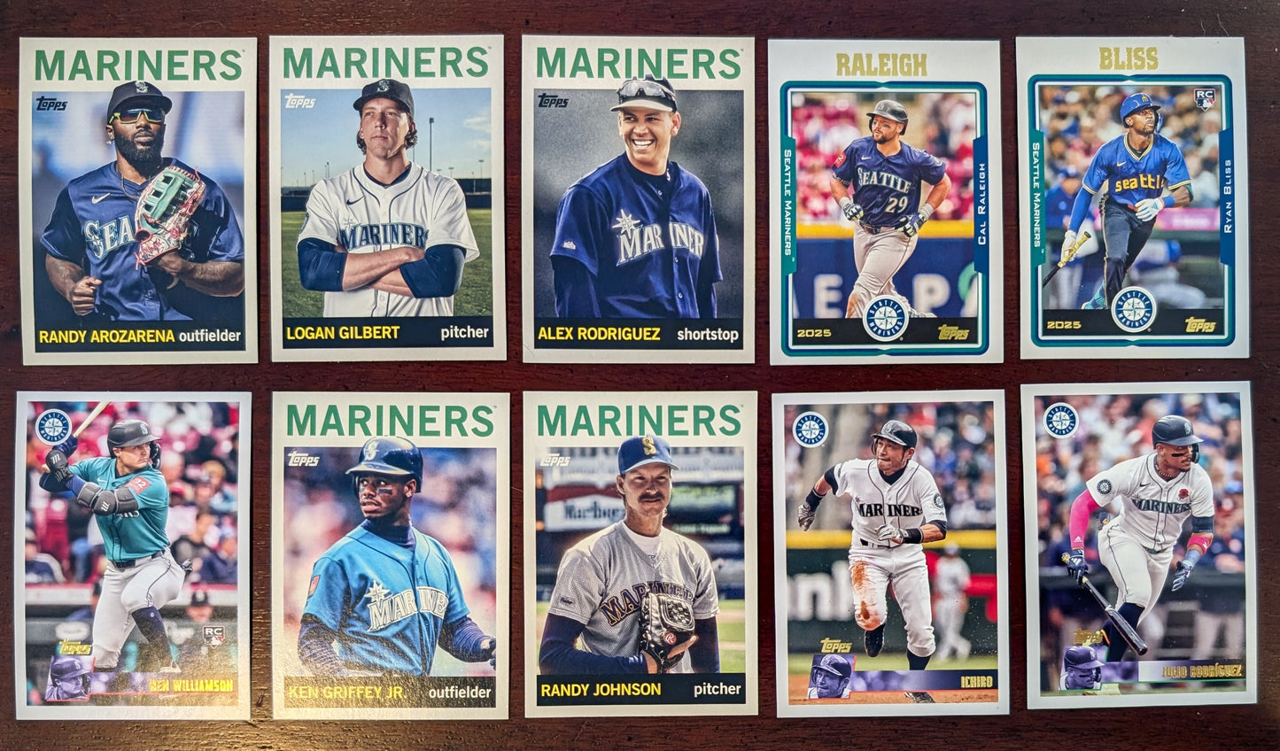 2025 Topps Archives Baseball Team Set 10 Cards Seattle Mariners Ichiro Raleigh Griffey