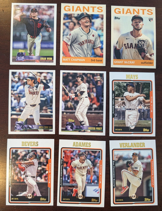 2025 Topps Archives Baseball Team Set 9 Cards San Francisco Giants Devers Posey Mays