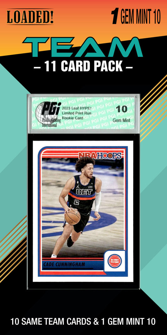 NBA Detroit Pistons Trading Card Pack — 11 Cards with 1 Graded Slab