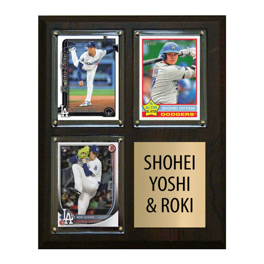Shohei Ohtani Roki Sasaki Yamamoto 2025 3 Card Plaque Topps Bowman Dodgers Japanese Stars
