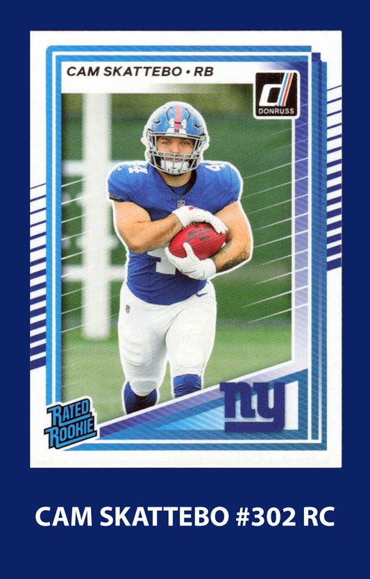 2025 DONRUSS Cam Skattebo #302 New York Giants RC Rated Rookie