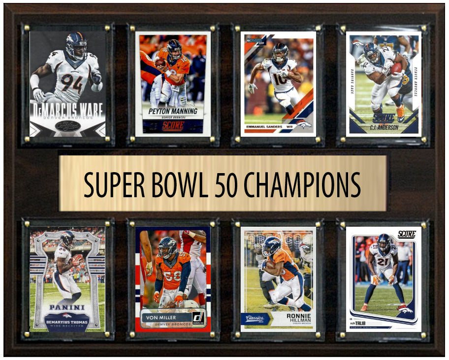 Denver Broncos Super Bowl 50 Champions 12" x 15" Eight-Card Plaque Peyton Manning Donruss Topps