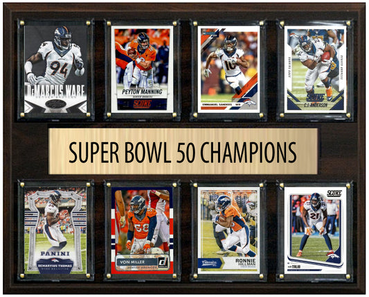 Denver Broncos Super Bowl 50 Champions 12" x 15" Eight-Card Plaque Peyton Manning Donruss Topps
