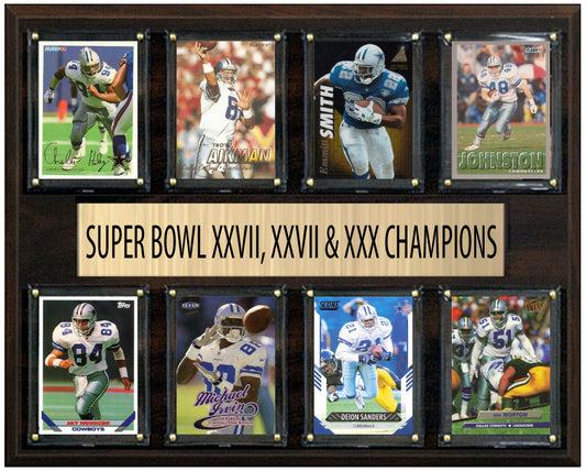 Dallas Cowboys Super Bowl Dynasty XXVII, XXVIII & XXX Champions 12" x 15" Eight-Card Plaque Aikman Emmitt