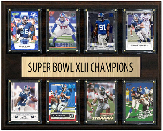 New York Giants Super Bowl XLII 42 Champions 12" x 15" Eight-Card Plaque Manning Strahan Donruss Topps