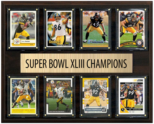 Pittsburgh Steelers Super Bowl XLIII 43 Champions 12" x 15" Eight-Card Plaque Polamalu Roethlisberger Donruss Topps