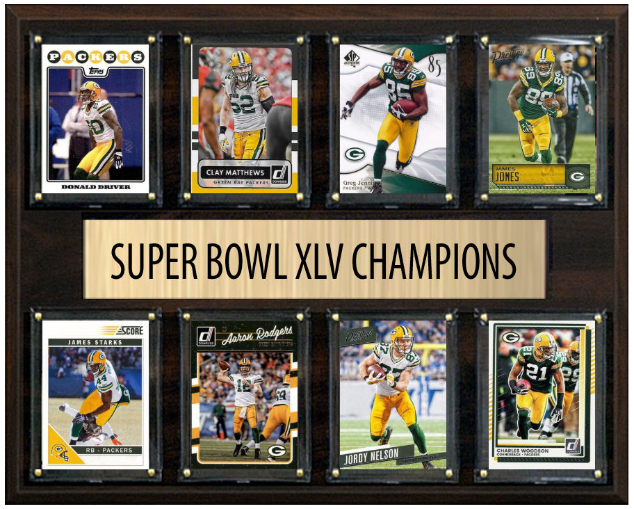 Green Bay Packers Super Bowl XLVI 45 Champions 12" x 15" Eight-Card Plaque Aaron Rodgers Donruss Topps