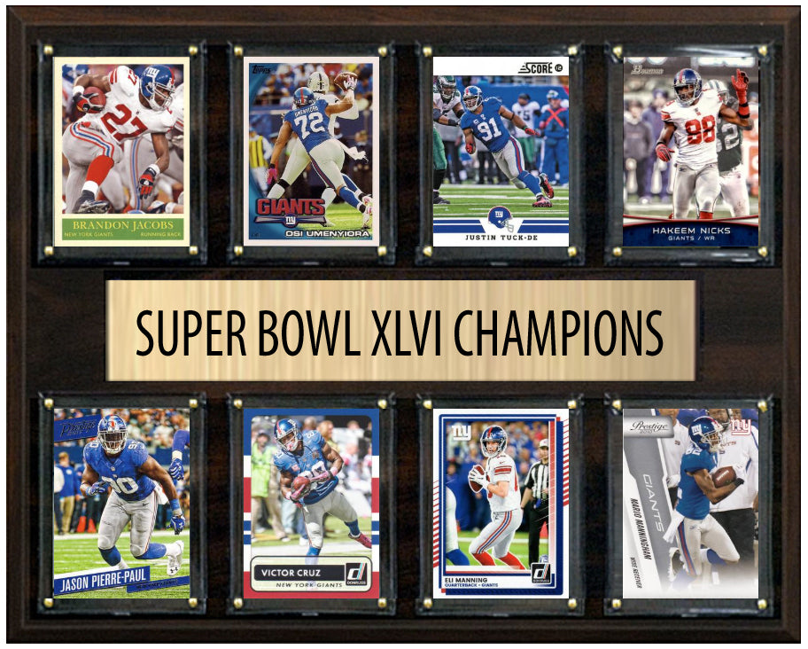 New York Giants Super Bowl XLVI 46 Champions 12" x 15" Eight-Card Plaque Eli Manning Donruss Topps