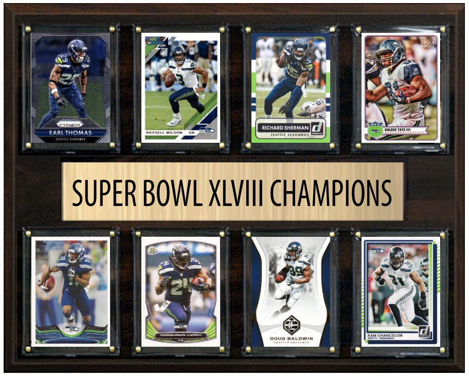 Seattle Seahawks Super Bowl XLVIII 48 Champions 12" x 15" Eight-Card Plaque Russel Wilson Donruss Topps