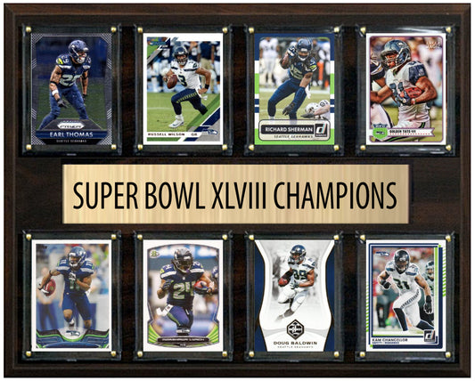 Seattle Seahawks Super Bowl XLVIII 48 Champions 12" x 15" Eight-Card Plaque Russel Wilson Donruss Topps