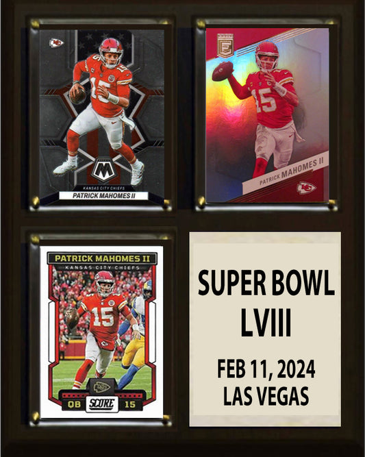 Super Bowl LVIII Patrick Mahomes Kansas City Chiefs 2023 3 Card Plaque