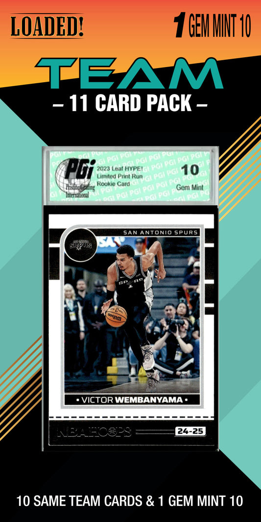 NBA San Antonio Spurs Trading Card Pack — 11 Cards with 1 Graded Slab